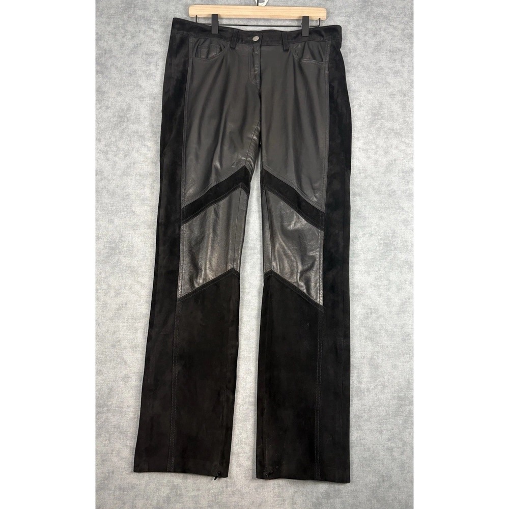 Derek Lam Women's Size 10 Black Calfskin Leather Suede Pants Made USA Zip Hem